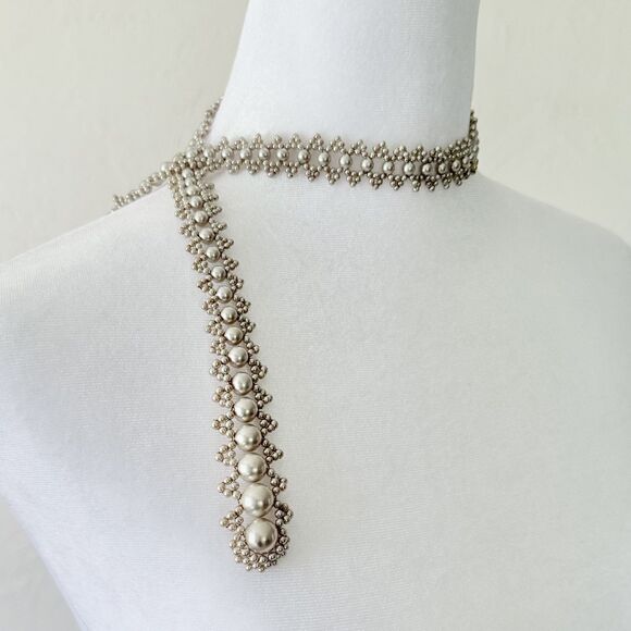 Vintage French Art Deco Glass Faux Pearl Lariat Necklace Circa 1920s-1930s. - Picture 11 of 16